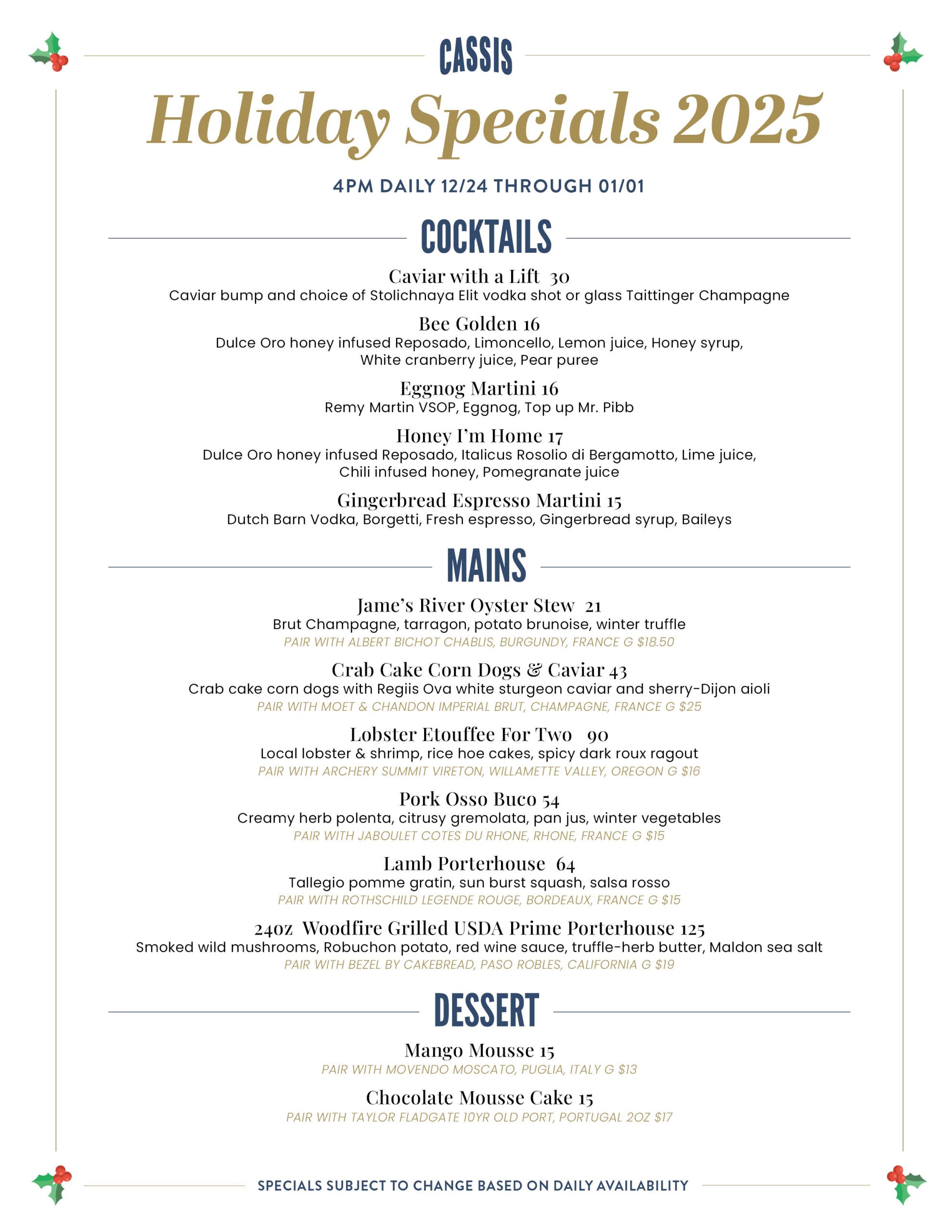 Cassis Menu Holiday 2025 8.5x11 Cassis Menu Holiday 2025 8.5x11